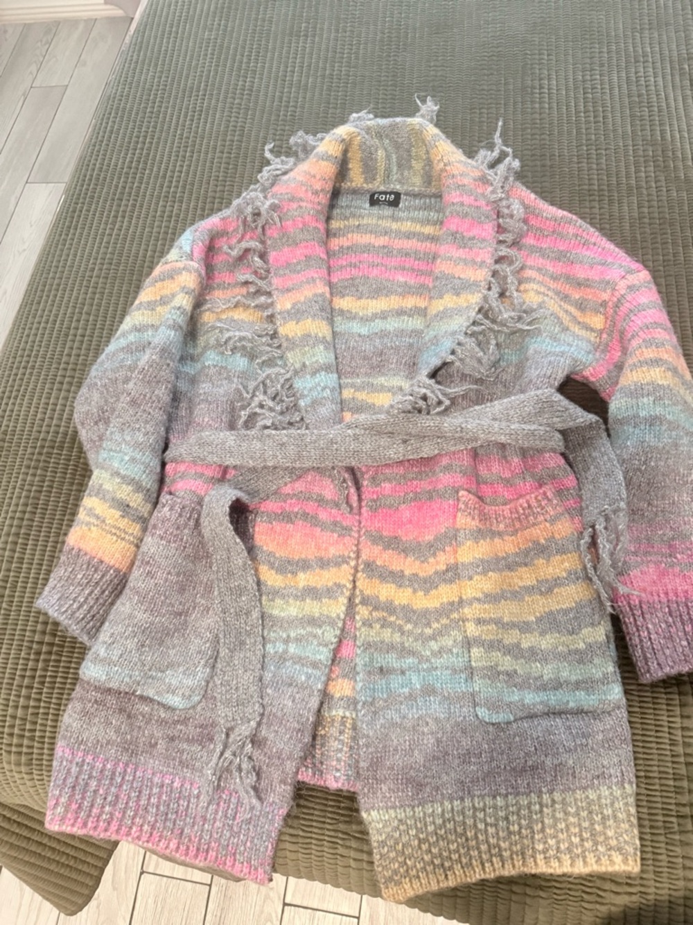 Heather gray multi colored chunky cardigan